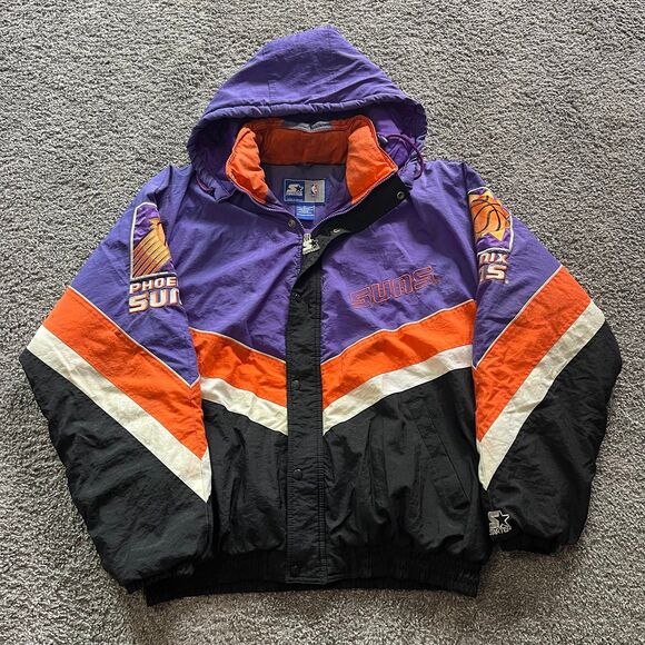VTG 90s Starter Phoenix Suns Hoodied Puffer Jacket Full Zip Parka Sz‎ XL NBA